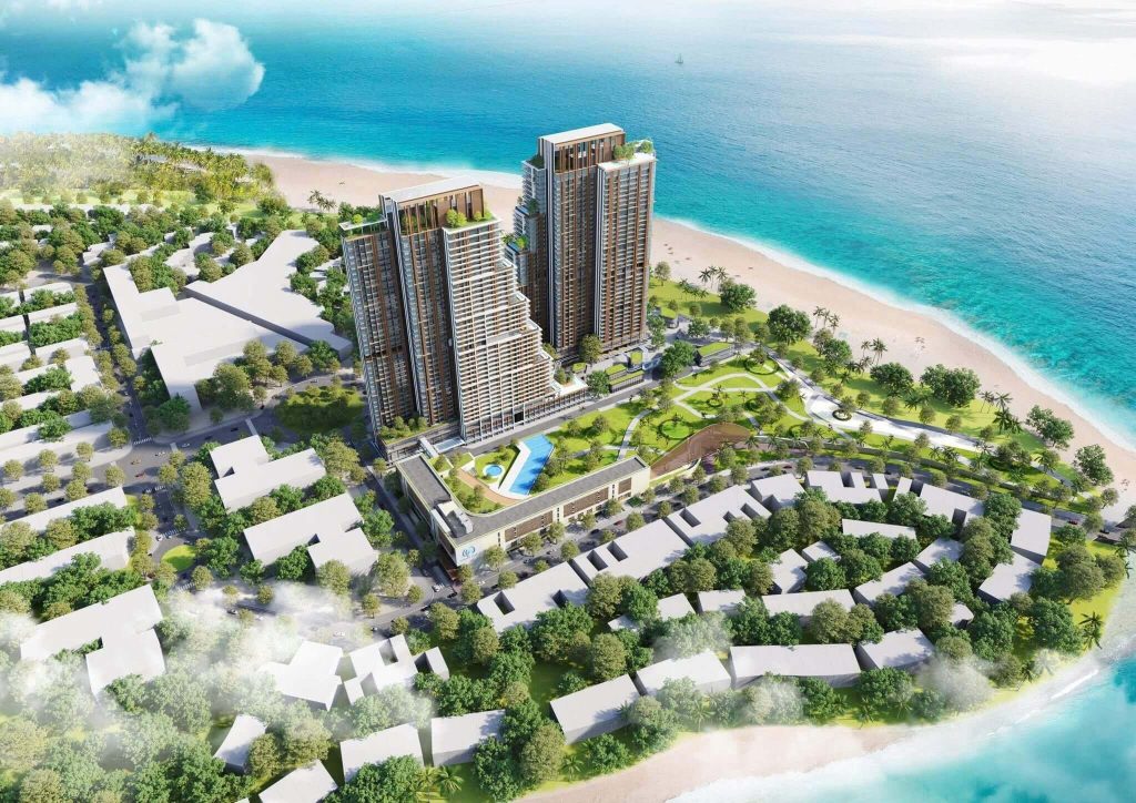 Aria Bay 7 Phối cảnh tổng thể dự án Aria Bay – biểu tượng nghỉ dưỡng ven biển với vị trí vàng ngay sát bờ biển và hệ tiện ích cao cấp