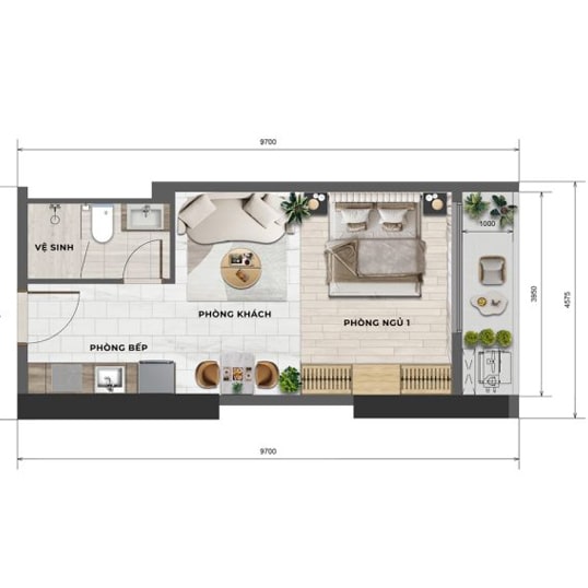 Aria Bay 13 Thiết kế căn hộ Studio Aria Bay